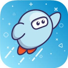 chubby blue cartoon person flying