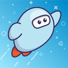 chubby blue cartoon person flying