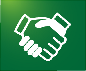 outline of handshake with green background