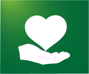 outline of open hand and heart with green background