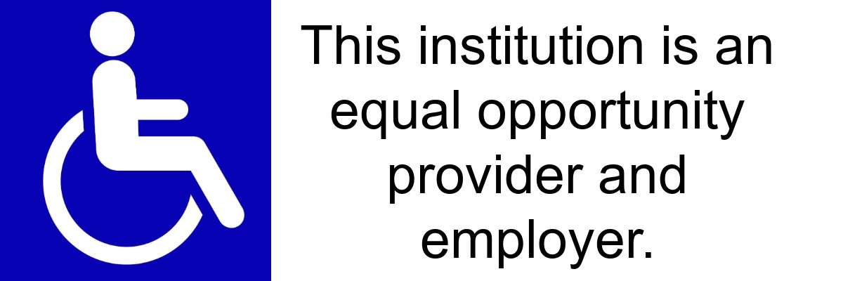 This institution is an equal opportunity provider and employer, with wheelchair icon.