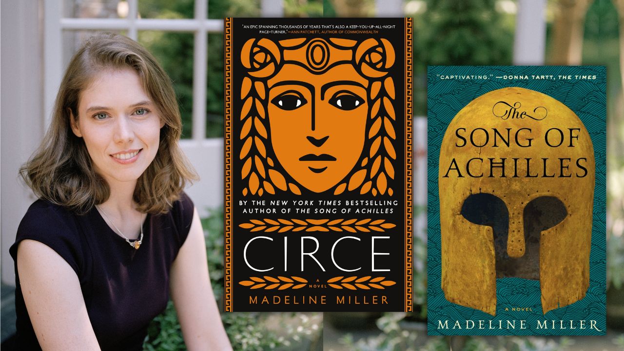 Author Madeline Miller with her books "Circe" and "The Song of Achilles."