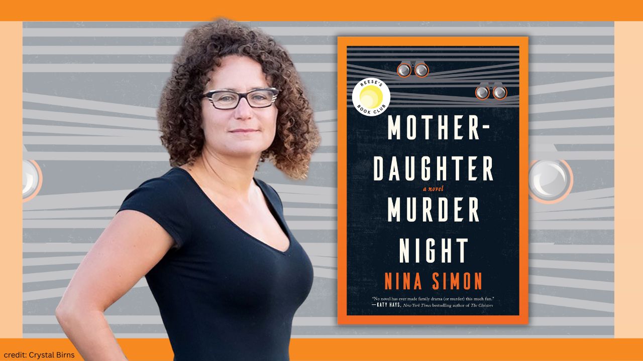 Marketing Image of Author Nina Simon with book cover of "Mother-Daughter Murder Night."