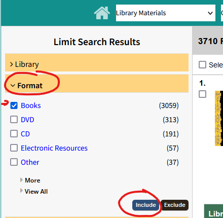 How to limit search results by format on catalog