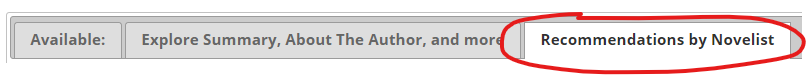 Recommendations by Novelist section in catalog.