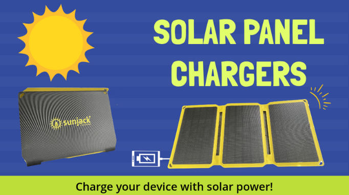 Solar panel chargers. Charge your device with solar power! with images of the solar charger.