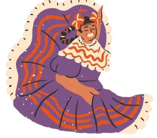 illustration of woman spinning in purple skirt.