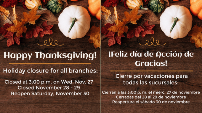 Access Thanksgiving holiday closure hours.